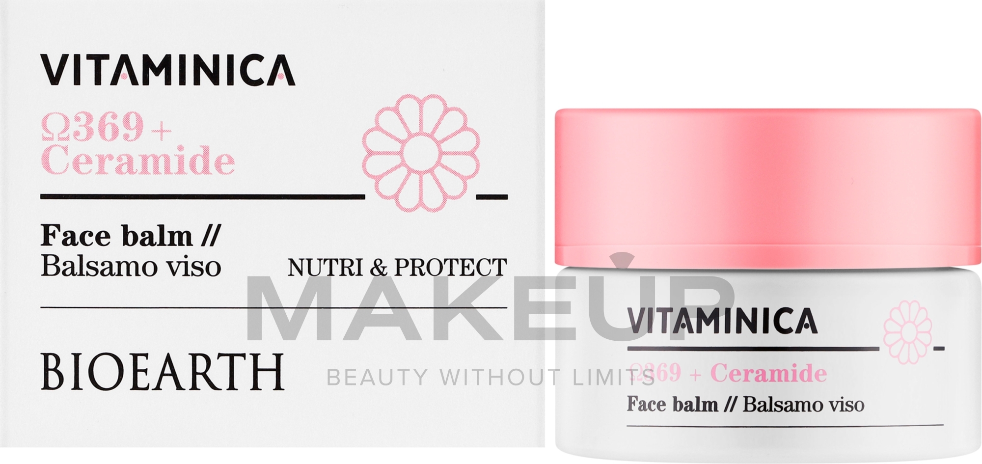 Łagodzący krem-balsam do skóry suchej i wrażliwej - Bioearth Vitaminica Omega 369 + Ceramide Face Balm — Zdjęcie 50 ml