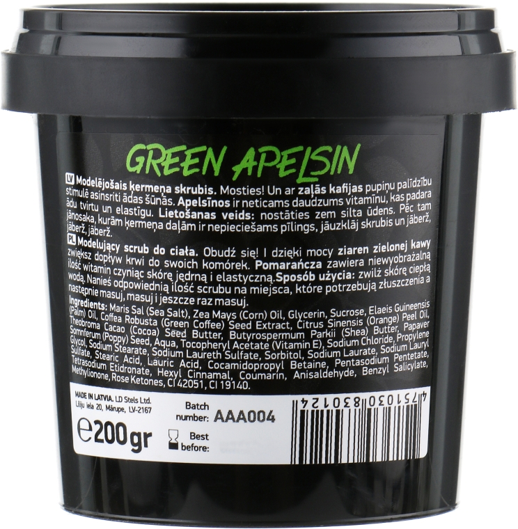 Modelujący scrub do ciała z zieloną kawą i słodką pomarańczą - Beauty Jar Green Apelsin Modelling Body Scrub — Zdjęcie N2