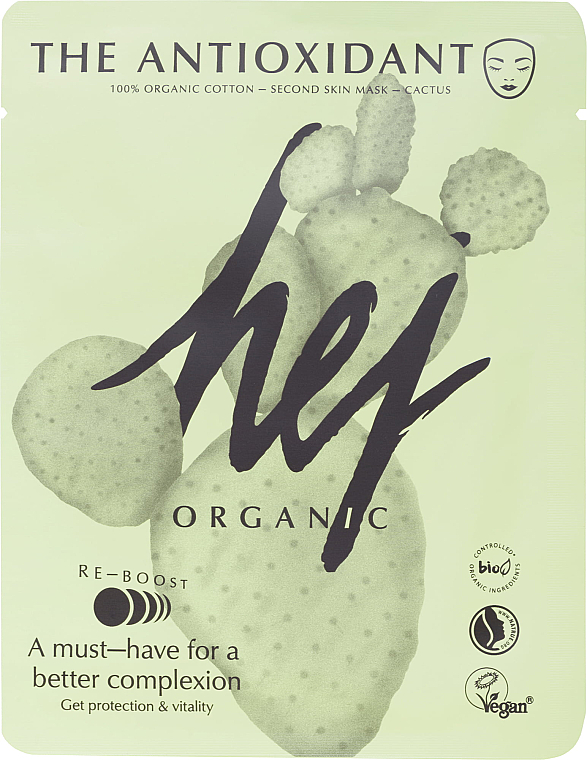 Antyoksydacyjna maseczka w płachcie do twarzy - Hej Organic The Antioxidant Second Skin Mask Cactus — Zdjęcie N1