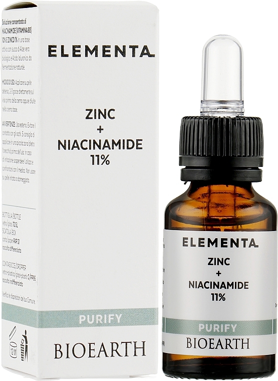 Serum do twarzy z cynkiem i niacynamidem 11% - Bioearth Elementa Purify Zinc + Niacinamide 11% — Zdjęcie N4