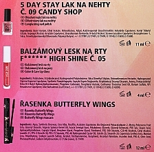 Zestaw - Dermacol Butterfly Shine (mascara/12ml + lip/gloss/4ml + nail/polish/11ml) — Zdjęcie N3