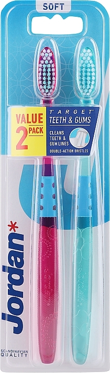 Miękkie szczoteczki do zębów, rózowa + zielona - Jordan Target Teeth & Gums Soft — Zdjęcie N8