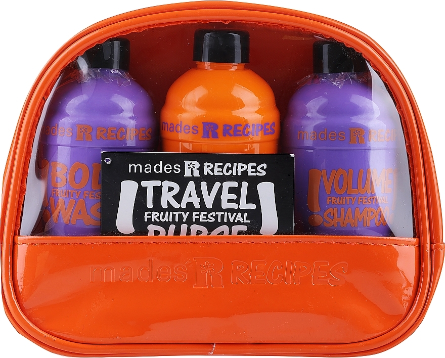 PRZECENA! Zestaw kosmetyków dla kobiet - Mades Cosmetics Recipes Fruity Festival (shm/100ml + sh/gel/100ml + b/milk/100ml + pouch) * — Zdjęcie N3