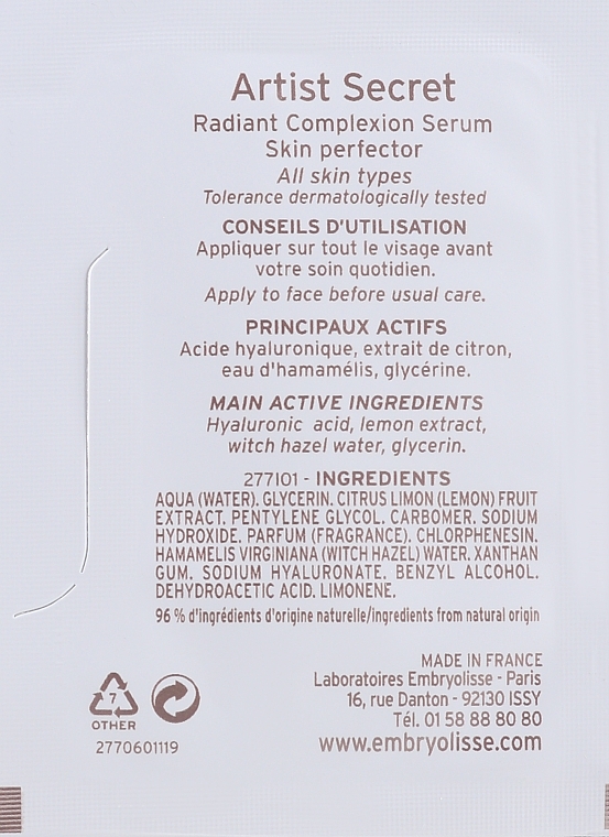 Serum do twarzy - Embryolisse Laboratories Serum Bonne Mine Skin Perfector (próbka) — Zdjęcie N2