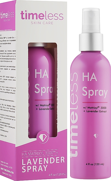 Spray do twarzy i ciała z kwasem hialuronowym i ekstraktem z lawendy - Timeless Skin Care HA Matrixyl 3000 — Zdjęcie N2