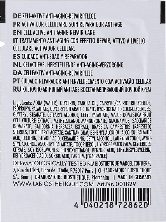 Rewitalizujący krem na noc - La Biosthetique Dermosthetique Anti-Age Traitement Regenerant (próbka) — Zdjęcie N2