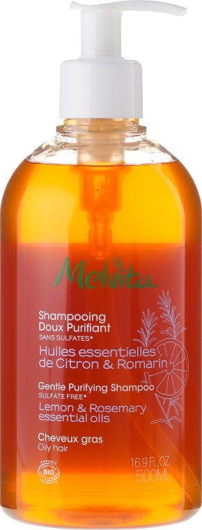 Delikatny szampon oczyszczający do włosów przetłuszczających się Cyryna i rozmaryn - Melvita Hair Care Gentle Purifyng Shampoo — Zdjęcie N3