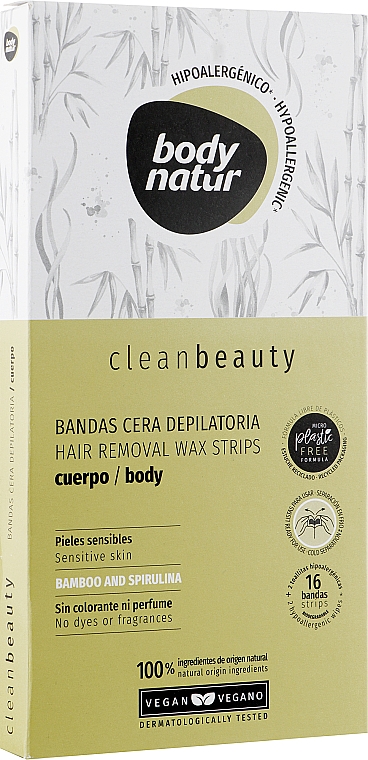 Paski z woskiem do depilacji ciała - Body Natur Wax Strips for Body Sensitive Skin Bamboo And Spirulina