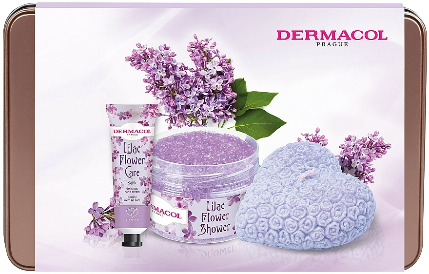 Zestaw - Dermacol Lilac Flower (h/cr/30ml + b/scrub/200g + candle/130g) — Zdjęcie N1