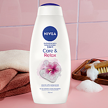 Żel pod prysznic i płyn do kąpieli 2 w 1 Malwa i hibiskus - NIVEA Care & Relax 2 in 1 Shower & Bath — Zdjęcie N3