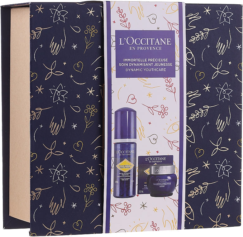 Zestaw - L'Occitane Immortelle Precious Christmas Gift Set (f/cr 50 ml + foam 150 ml + box) — Zdjęcie N1