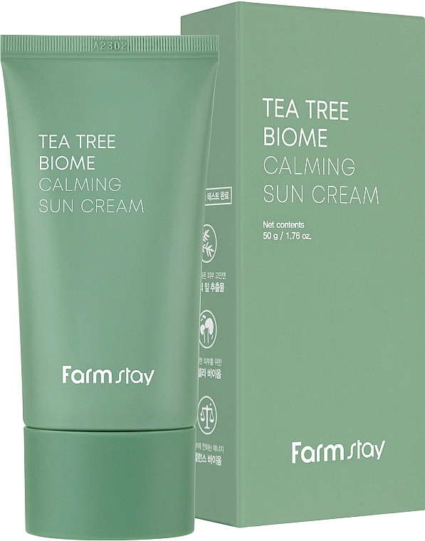 PREZENT! Kojący krem z filtrem przeciwsłonecznym - FarmStay Tea Tree Biome Calming Sun Cream — Zdjęcie N2