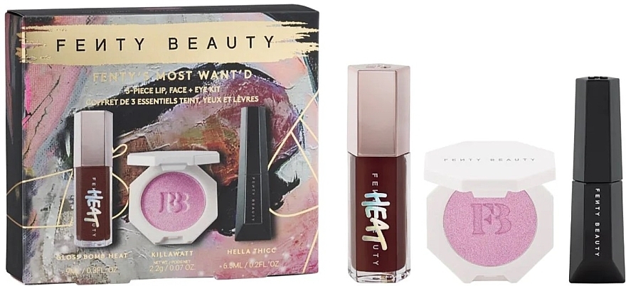 Zestaw - Fenty Beauty Fenty's Most Wante'd (lip/gloss/9ml + highl/2,2g + mascara/6,5) — Zdjęcie N1