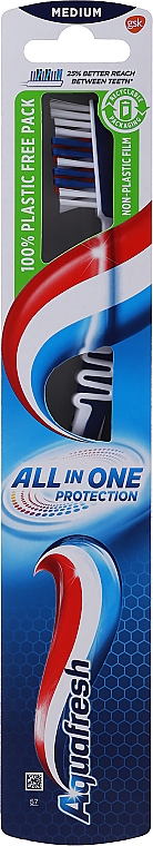 Szczoteczka do zębów, średnio twarda, niebiesko-biała - Aquafresh All In One Protection Plastic-Free Pack — Zdjęcie N1