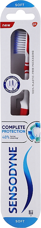 Szczoteczka do zębów z miękkim włosiem, biała z czerwonym - Sensodyne Complete Protection Soft — Zdjęcie N1