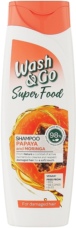 Szampon do włosów zniszczonych z papają i moringą - Wash&Go Super Food Shampoo — Zdjęcie N1