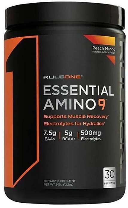 Kompleks aminokwasów - Rule One Essential Amino 9 + Energy Peach Mango — Zdjęcie N1
