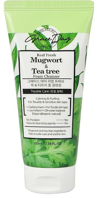 Pianka do mycia twarzy z piołunem i ekstraktem z drzewa herbacianego - Grace Day Real Fresh Mugwort & Tea Tree Foam Cleanse — Zdjęcie N3