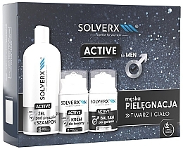 Zestaw - Solverx Men Active (ash/balm/50 ml + f/cr/50 ml + sh/gel/400 ml) — Zdjęcie N1