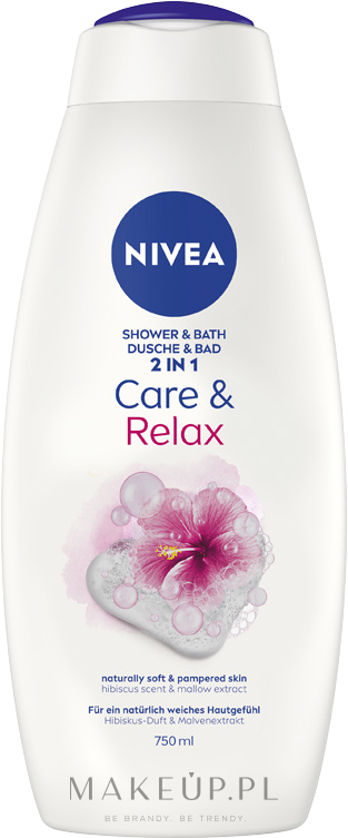 Żel pod prysznic i płyn do kąpieli 2 w 1 Malwa i hibiskus - NIVEA Care & Relax 2 in 1 Shower & Bath — Zdjęcie 750 ml