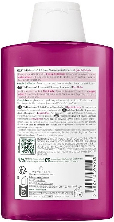 Nawilżająco-nabłyszczający szampon z opuncją do włosów matowych i odwodnionych - Klorane 72H Hydration & Shine Quenching Shampoo With Prickly Pear — Zdjęcie N2