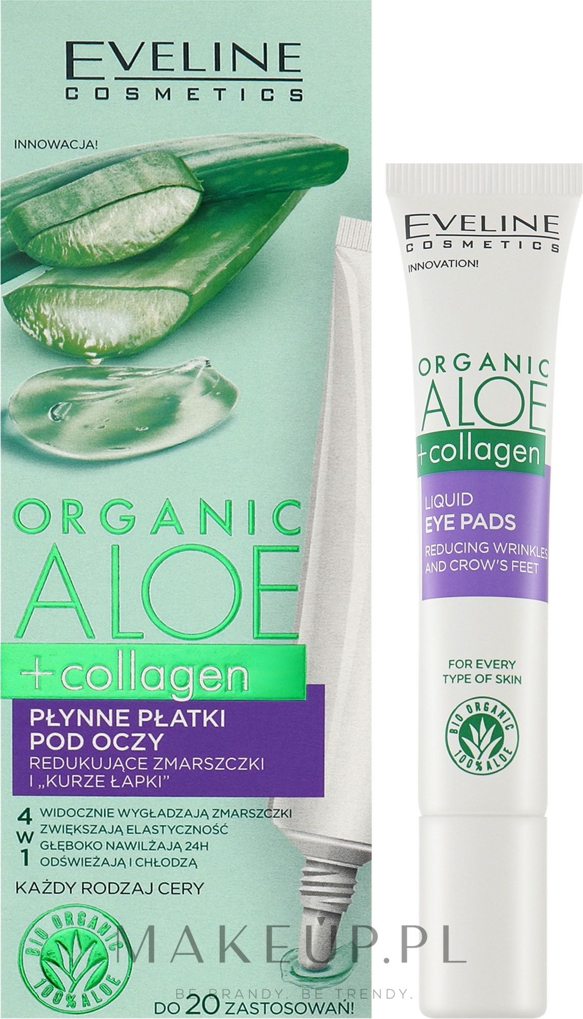 Płynne płatki pod oczy - Eveline Cosmetics Organic Aloe + Collagen — Zdjęcie 20 ml