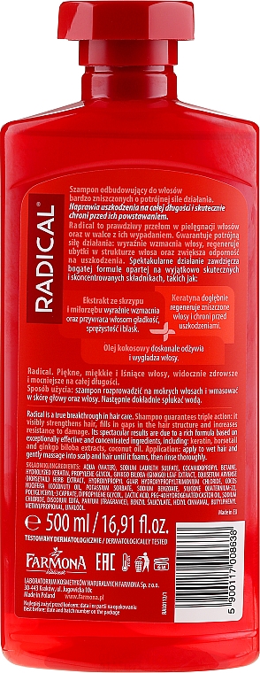 Odbudowujący szampon do włosów zniszczonych - Farmona Radical — Zdjęcie N4