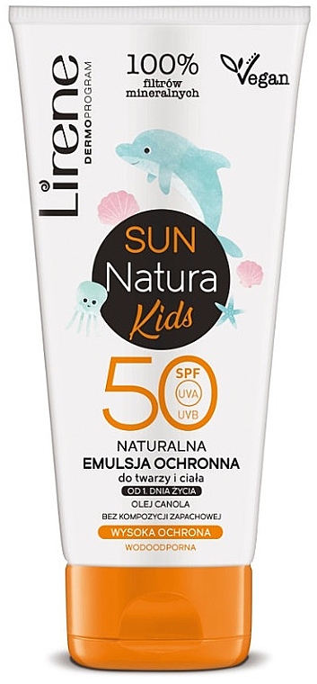 Naturalna emulsja ochronna do twarzy i ciała dla dzieci SPF 50+ - Lirene Sun Natura Kids Protective Emulsion SPF50+ 