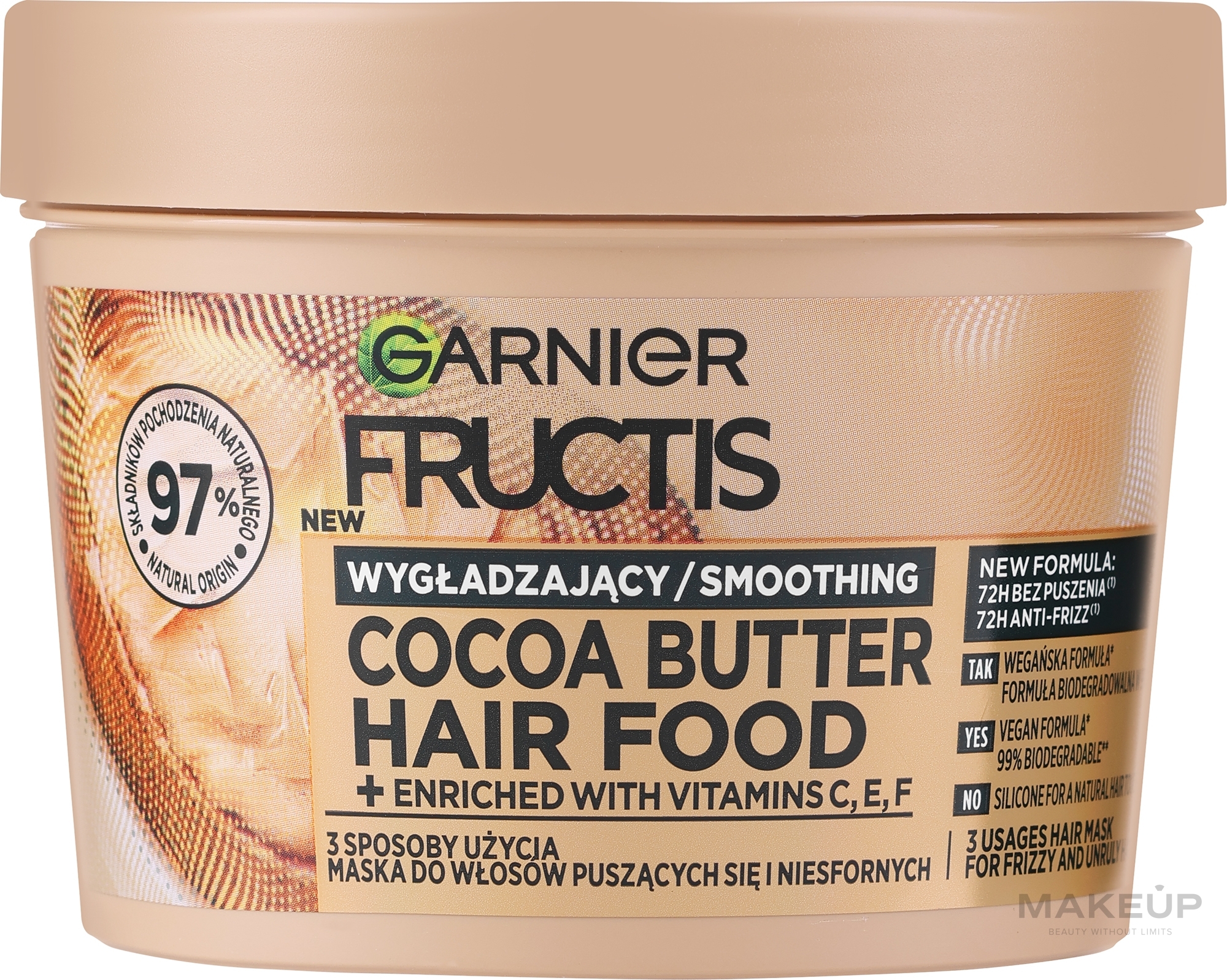 Wygłądzająca maska do włosów puszących się i niesfornych - Garnier Fructis Cocoa Butter Hair Food Smoothing — Zdjęcie 400 ml