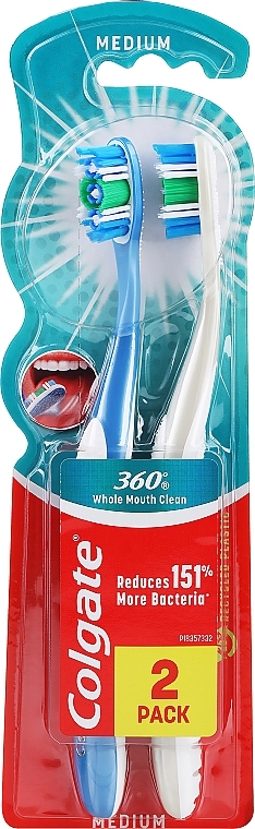 Zestaw szczoteczek do zębów, średnia twardość, niebieska+jasnoszara - Colgate — Zdjęcie N1