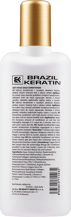Keratynowy zestaw do pielęgnacji włosów - Brazil Keratin Anti Frizz Gold (shm 300 ml + cond 300 ml + elixir 100 ml) — Zdjęcie N3