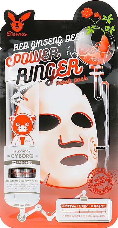 Przeciwstarzeniowa maska do twarzy w płachcie z żeń-szeniem - Elizavecca Face Care Red Ginseng Deep Power Ringer Mask Pack — Zdjęcie N2