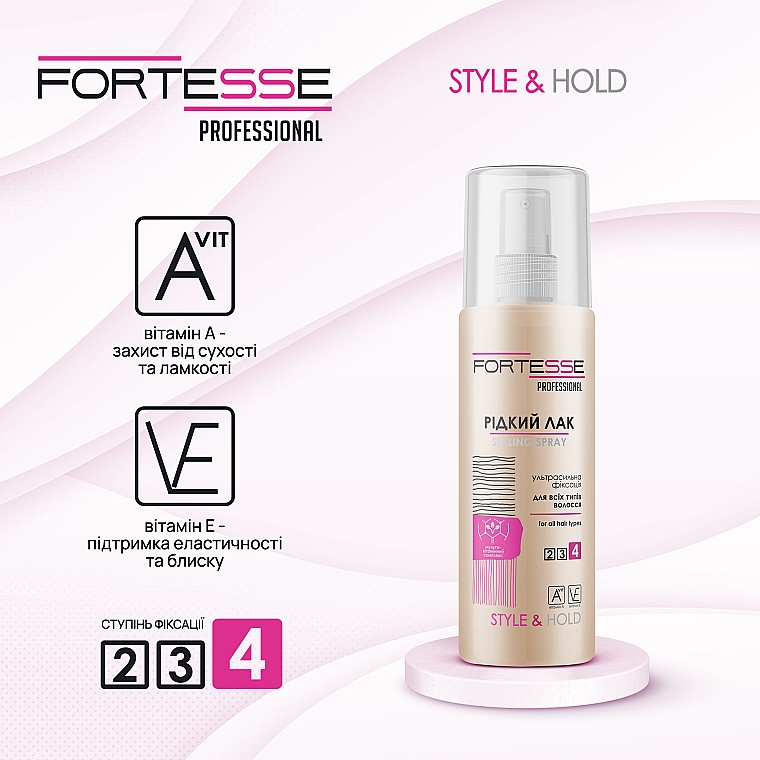 Ultramocny płynny lakier do włosów - Fortesse Professional Style Hairspray Ultra Strong — Zdjęcie N2