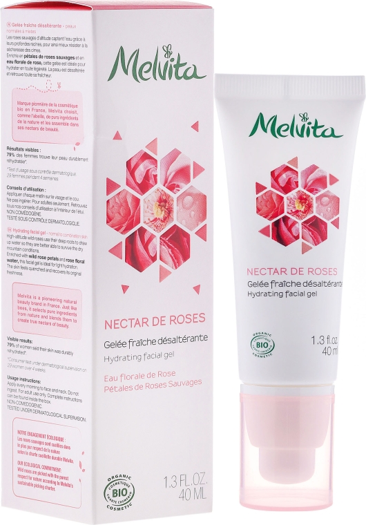 Nawilżający żel różany do twarzy - Melvita Nectar de Roses Hydrating Facial Gel