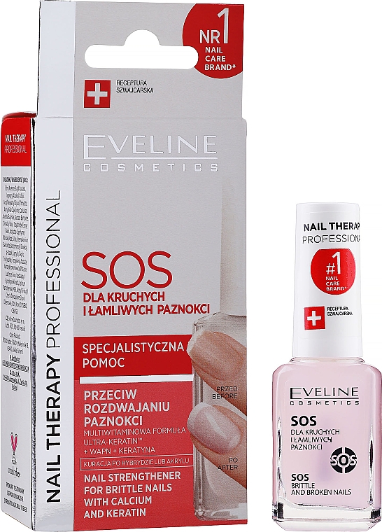 Odżywka wzmacniająca dla kruchych i łamliwych paznokci, S.O.S. - Eveline Cosmetics Nail Therapy Professional — Zdjęcie N2