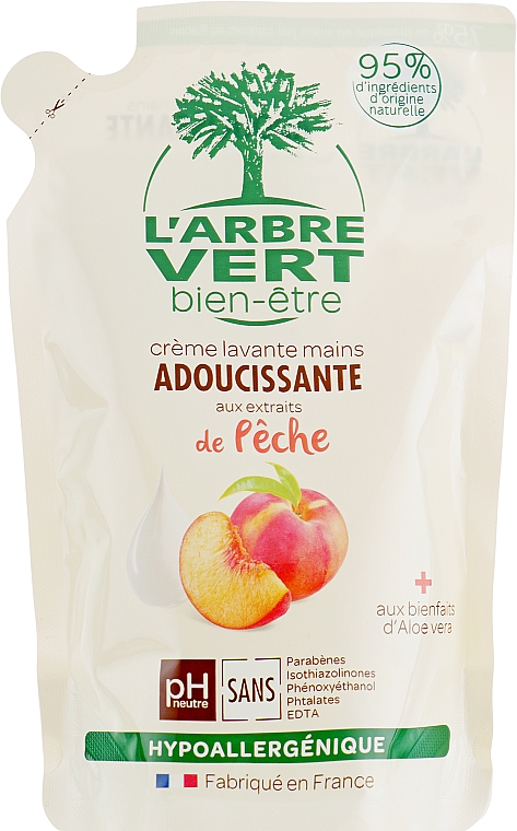 Brzoskwiniowe mydło do rąk - L'Arbre Vert Hand Wash Peach Bio (uzupełnienie) — Zdjęcie N1
