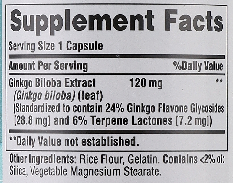 Suplement diety Ginkgo Biloba 120 mg, kapsułki - Puritan's Pride Ginkgo Biloba — Zdjęcie N3