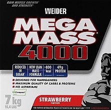 Gainer - Weider Mega Mass 4000 Strawberry — Zdjęcie N1