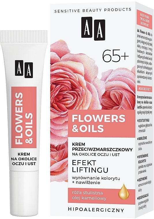 Krem pod oczy i usta liftingujący 65+ - AA Flowers & Oils Lifting Effect Eyes And Lip Cream — Zdjęcie N2
