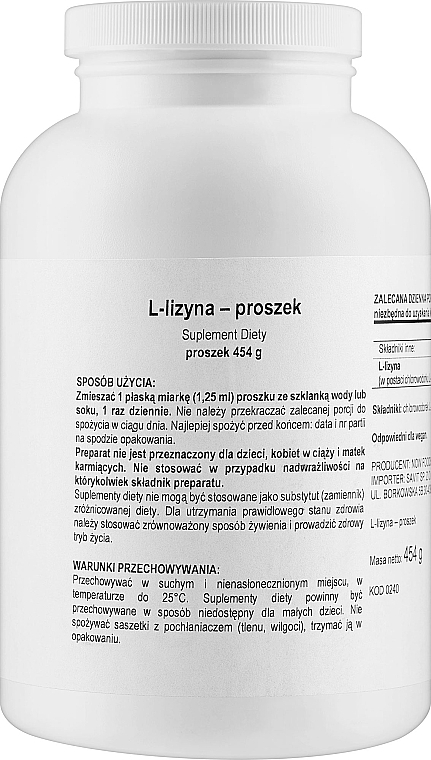Lizyna w proszku - Now Foods L-Lysine Pure Powder — Zdjęcie N2