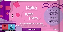 Chusteczki nawilżane do skóry wrażliwej, 15 szt. - Delia Keep Fresh Refreshing Wet Wipes Sensitive — Zdjęcie N1