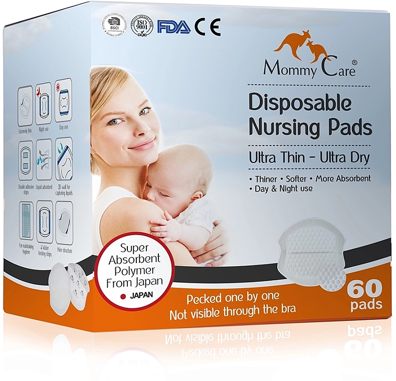 Jednorazowe wkładki laktacyjne, 60 szt - Mommy Care Disposable Nursing Pads — Zdjęcie N1