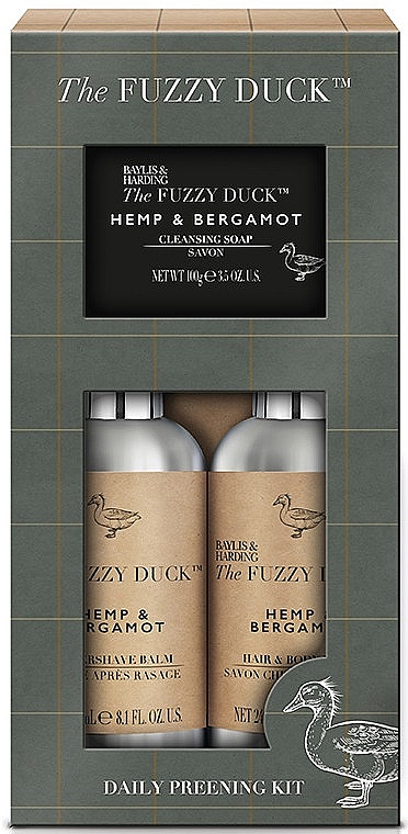 Zestaw - Baylis & Harding The Fuzzy Duck Hemp & Bergamot Daily Preening Kit (h/b/wash/240ml + ash/b/240ml + soap/100g) — Zdjęcie N1