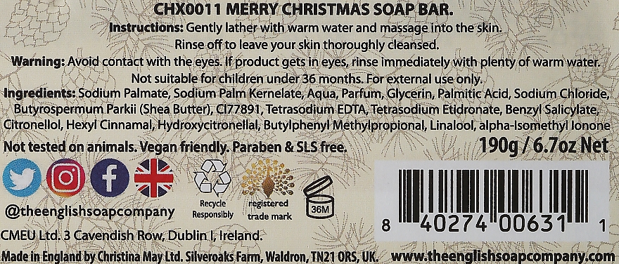 Świąteczne mydło w kostce z masłem shea - The English Soap Company Merry Christmas Luxury Vegetable Soap — Zdjęcie N2