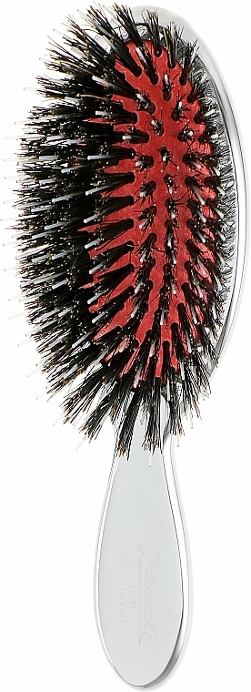 Szczotka do włosów z naturalnego włosia, mała, 21 m, srebrna - Janeke Silver Hairbrush 