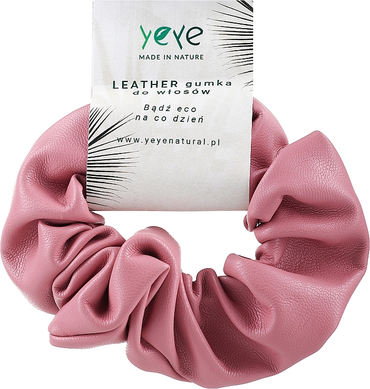 Skórzana gumka do włosów 10,5 x 3,5 cm, różowa - Yeye Leather Scrunchie — Zdjęcie N1
