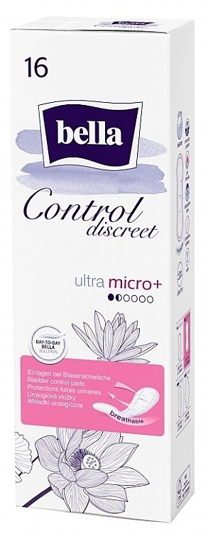 Wkładki urologiczne dla kobiet, 16 szt. - Bella Control Discreet Ultra Micro+ — Zdjęcie N1