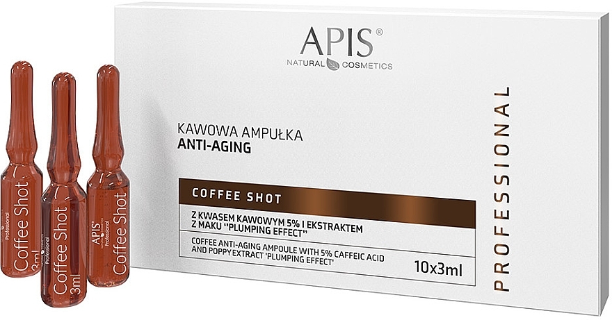 PRZECENA! Ampułki odmładzające z kawą Efekt wypełnienia - APIS Professional Coffee Shot Anti-Aging Ampoule With Caffeic Acid 5% And Poppy Extract * — Zdjęcie N1