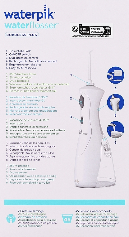 Irygator dentystyczny do jamy ustnej, WP-450EU - Waterpik Cordless Plus — Zdjęcie N2