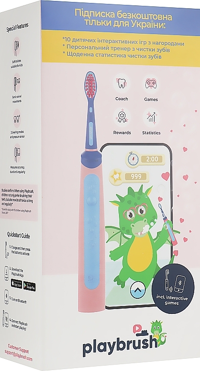 PRZECENA! Inteligentna elektryczna soniczna szczoteczka do zębów, różowa - Playbrush Smart Sonic Pink * — Zdjęcie N2